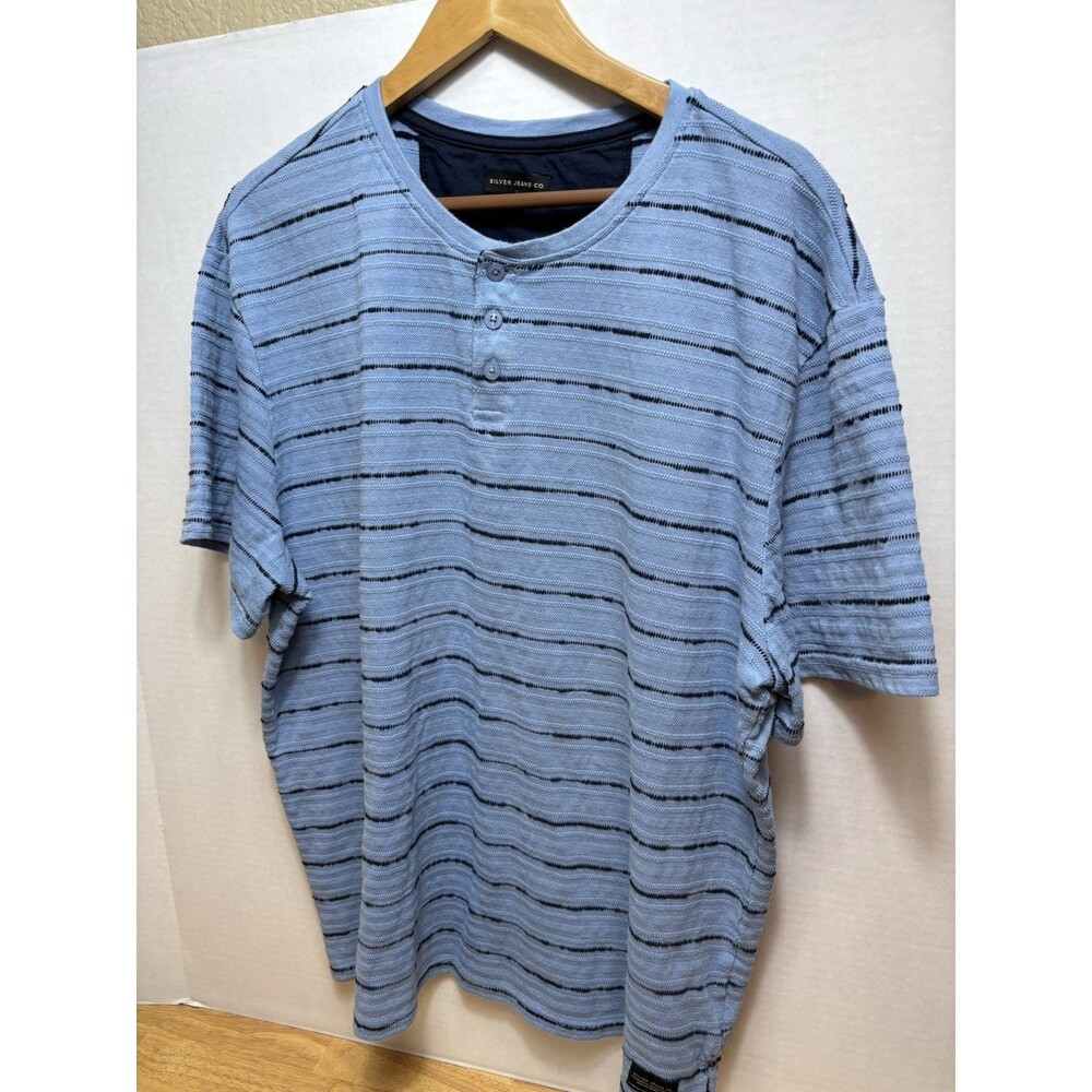 Silver Jean Co Men’s Shirt Size XXL Blue Stripped Short Sleeve Pull Over